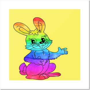 Funny Rainbow Bunny Posters and Art